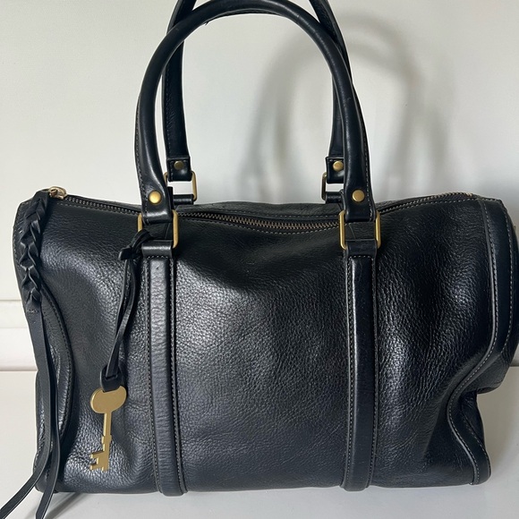 Fossil Handbags - Fossil Black Leather Bag with Gold Zipper